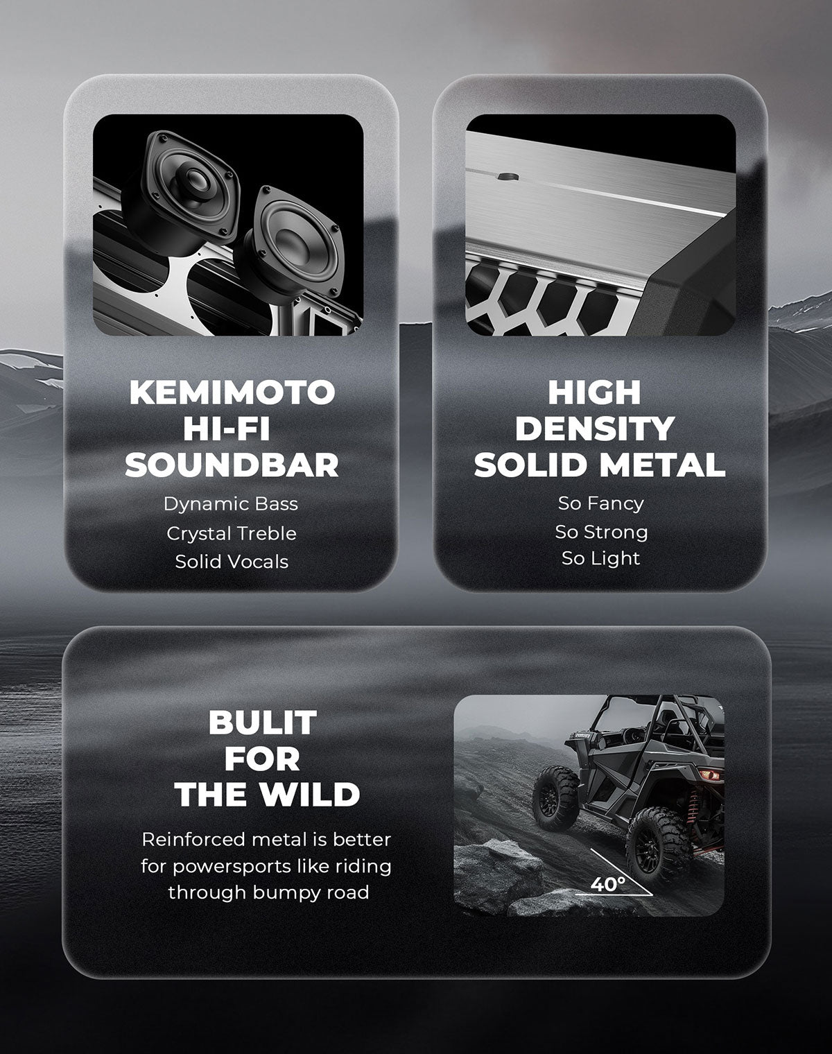 Photo of KEMIMOTO Midnight S80 32" Aluminum 6-Speaker RGB Soundbar Silver by Kemimoto - Premium for UTVs / Side by Sides