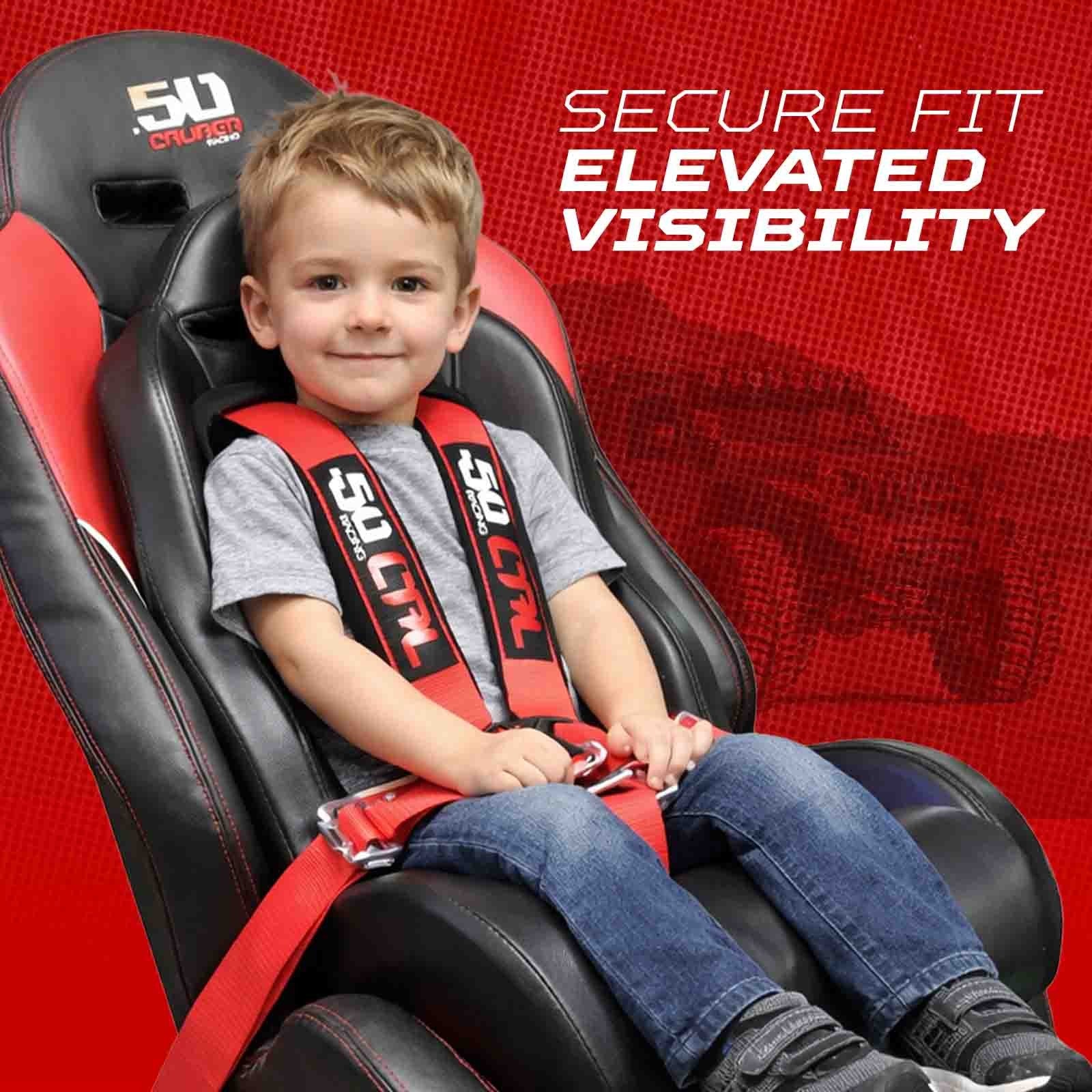 50 Caliber Racing Off Road Child Booster Seat - 5th Point Harness Slot + Suspension Webbing | UTV, Jeep, Sand Rail