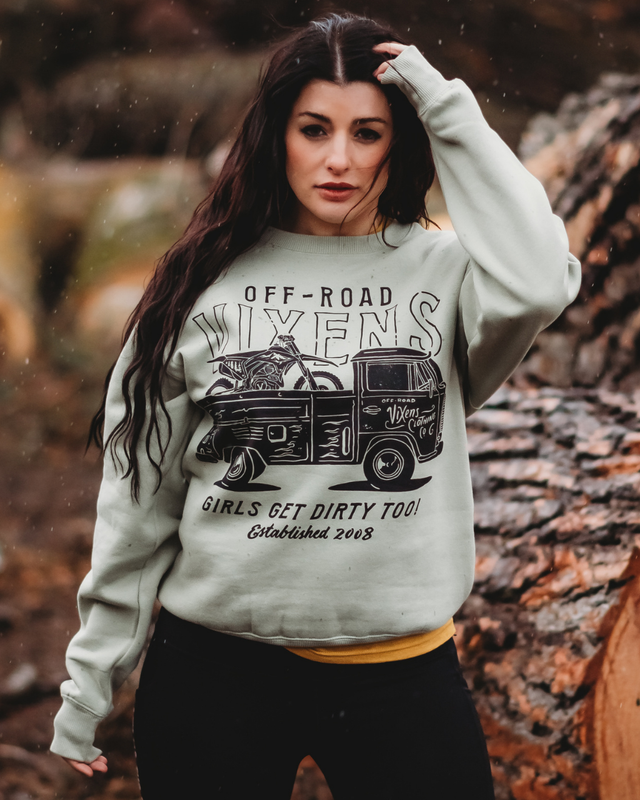 Photo of Magic Bus Unisex Crew Sweatshirt by OFF-ROAD VIXENS CLOTHING CO. - Premium Ladies Long Sleeves for UTVs / Side by Sides