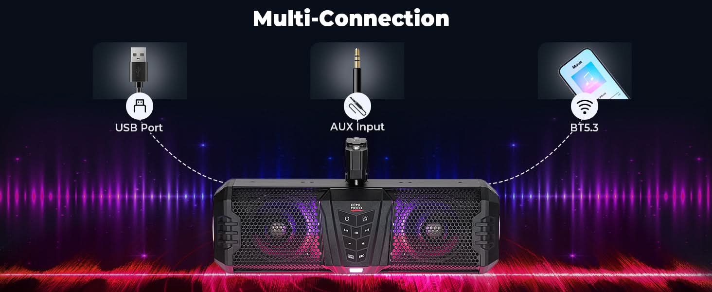 Photo of Midnight 40 16" Bluetooth Sound Bar –2025 Compact RGB UTV Speaker for Golf Cart, ATV, Polaris RZR by Kemimoto - Premium for UTVs / Side by Sides
