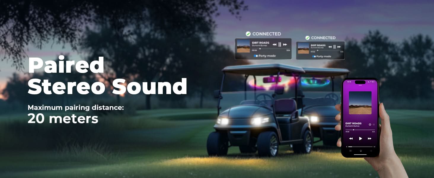 Photo of Midnight 40 16" Bluetooth Sound Bar –2025 Compact RGB UTV Speaker for Golf Cart, ATV, Polaris RZR by Kemimoto - Premium for UTVs / Side by Sides