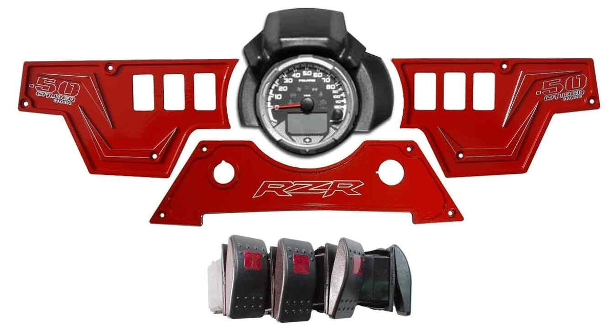 50 Caliber Racing Polaris RZR XP1000 3-Piece 6 Switch Billet Dash Panel - Red