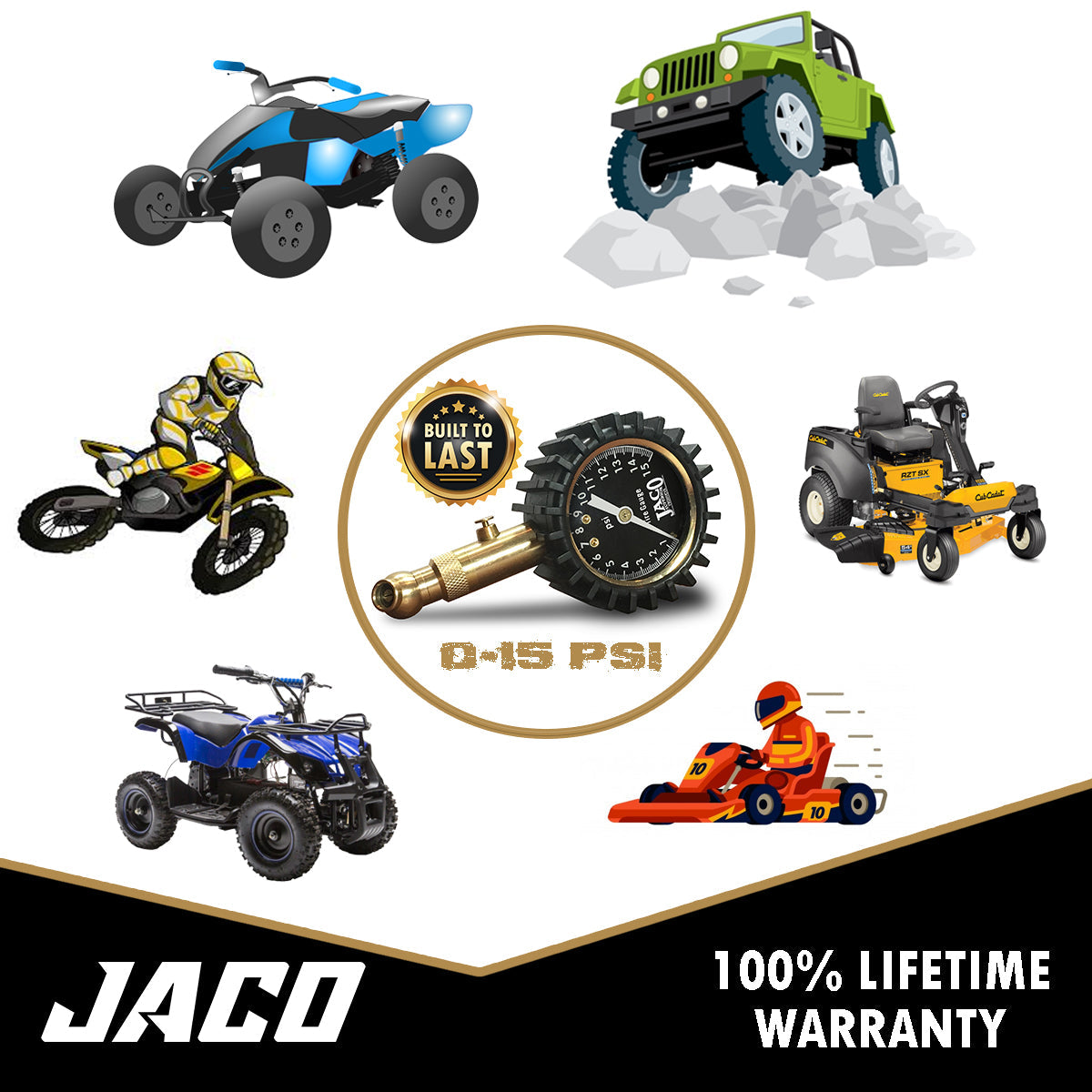 Photo of Elite® Low Pressure Tire Gauge - 15 PSI by JACO - Premium Tire Pressure Gauge for UTVs / Side by Sides