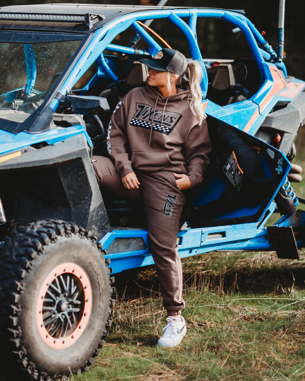 Photo of Off the Wall Heavy Weight Hoodie - Brown by OFF-ROAD VIXENS CLOTHING CO. - Premium Apparel & Accessories for UTVs / Side by Sides