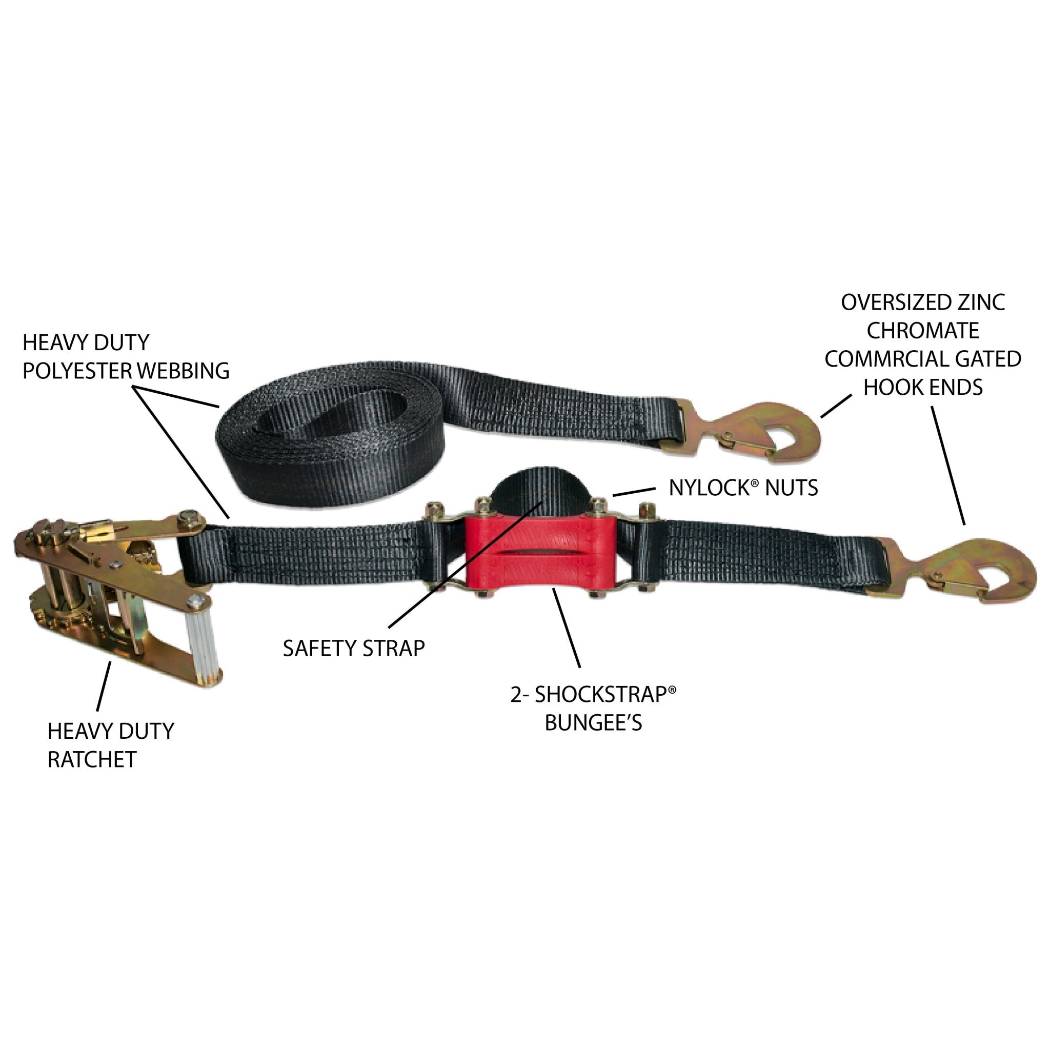 Photo of 18ft x 2in SHOCKSTRAP® Ratchet Strap w Snap Hooks, Premium Made in USA Polyester Webbing, 10,000lb Breaking Strength, 3,333lb WLL, Commercial Grade by ShockStrap - Premium for UTVs / Side by Sides