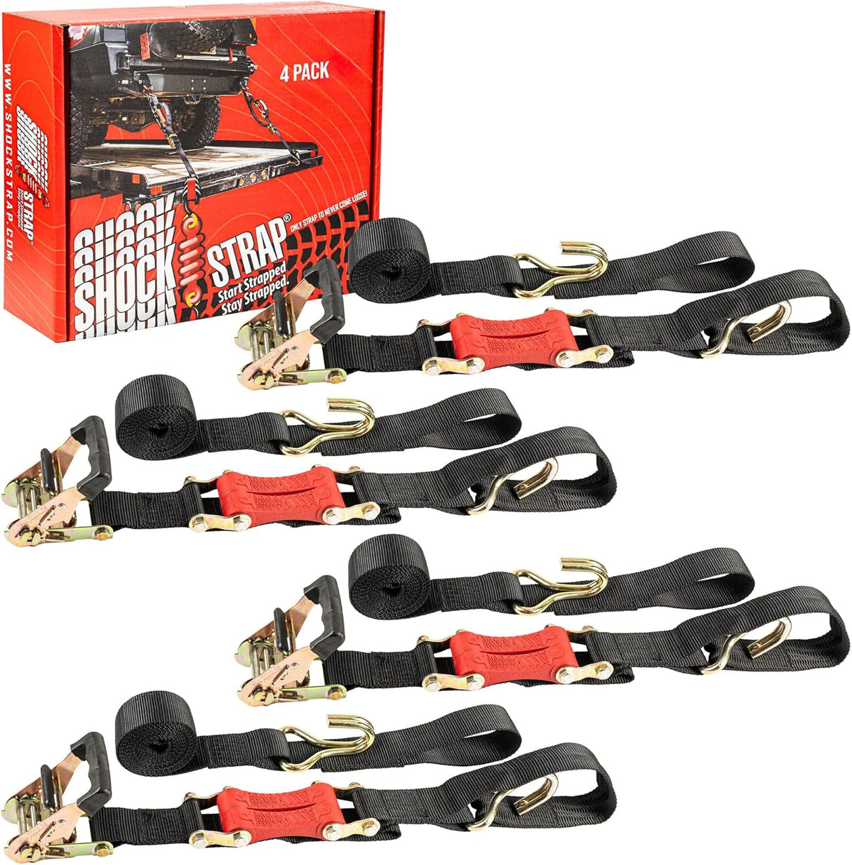 Photo of 18ft x 2in SHOCKSTRAP® Ratchet Strap, Wire Hooks, Premium Polyester Webbing, 6k Break Strength, 2k Working Load Limit by ShockStrap - Premium for UTVs / Side by Sides