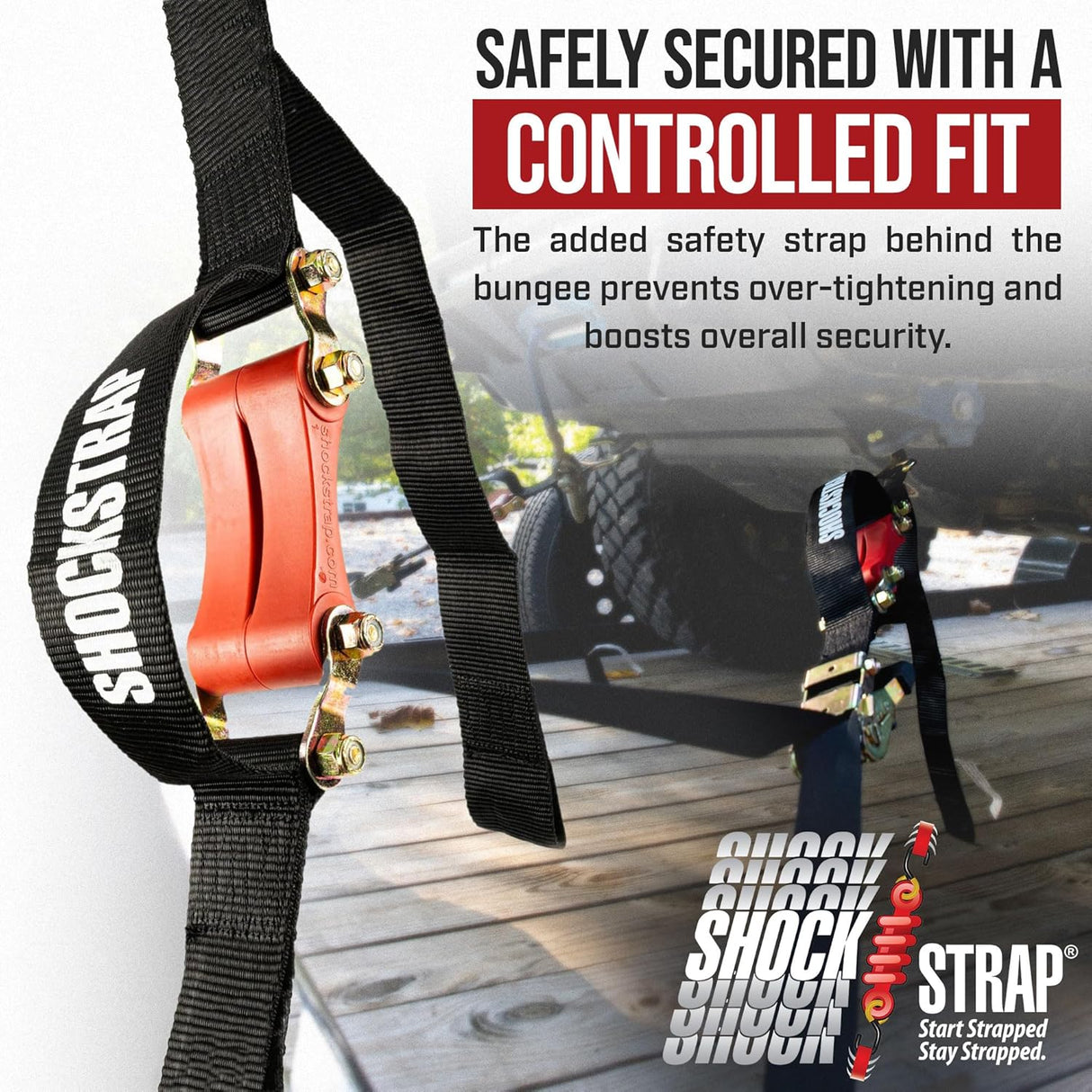 Photo of 18ft x 2in SHOCKSTRAP® Ratchet Strap, Wire Hooks, Premium Polyester Webbing, 6k Break Strength, 2k Working Load Limit by ShockStrap - Premium for UTVs / Side by Sides