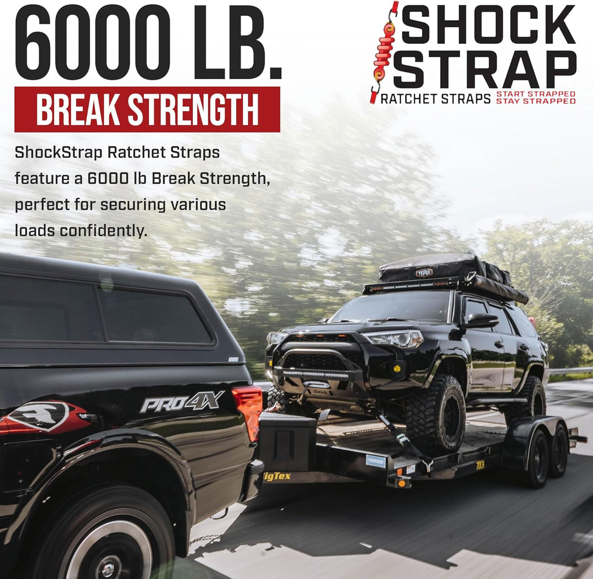Photo of 18ft x 2in SHOCKSTRAP® Ratchet Strap, Wire Hooks, Premium Polyester Webbing, 6k Break Strength, 2k Working Load Limit by ShockStrap - Premium for UTVs / Side by Sides