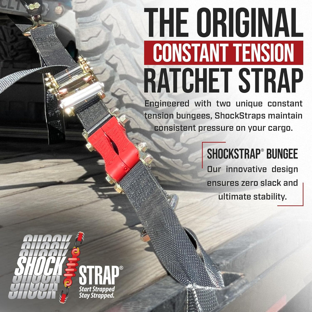 Photo of 18ft x 2in SHOCKSTRAP® Ratchet Strap, Wire Hooks, Premium Polyester Webbing, 6k Break Strength, 2k Working Load Limit by ShockStrap - Premium for UTVs / Side by Sides