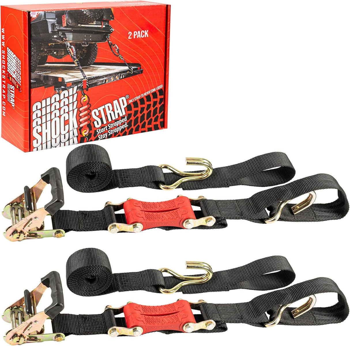 Photo of 18ft x 2in SHOCKSTRAP® Ratchet Strap, Wire Hooks, Premium Polyester Webbing, 6k Break Strength, 2k Working Load Limit by ShockStrap - Premium for UTVs / Side by Sides