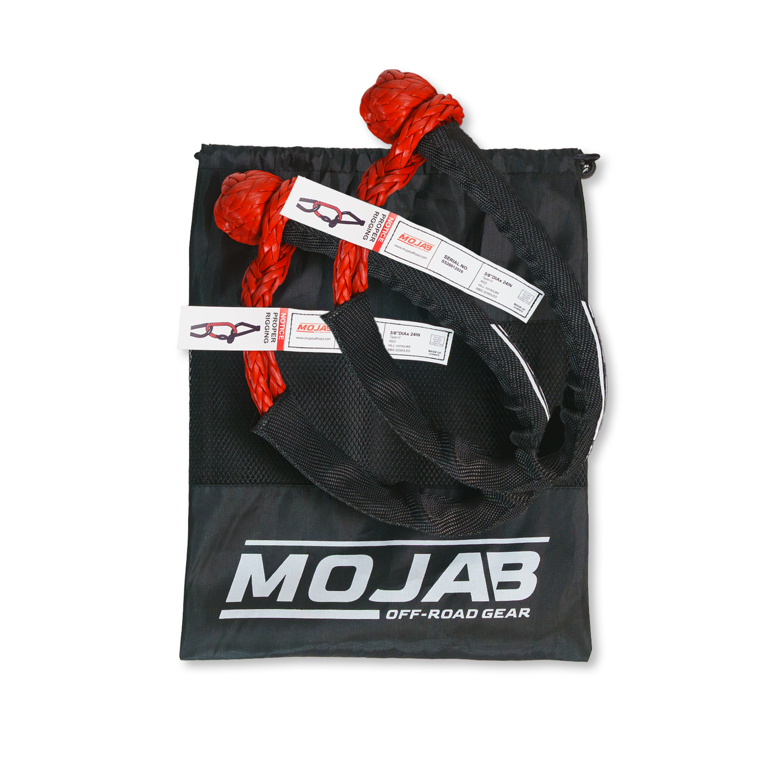 Photo of Soft Shackle 3/8'' x 24” with sleeve and bag (Set of 2 Shackles) (Lifetime Warranty) by MOJAB OFFROAD - Premium Soft Shackle for UTVs / Side by Sides