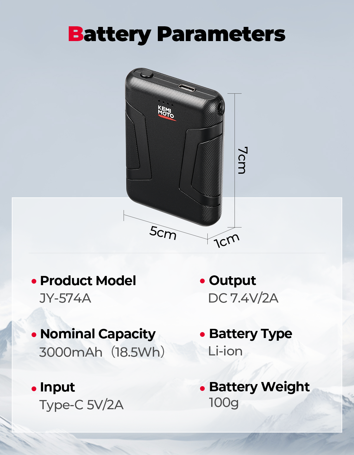 Photo of Rechargeable Battery 7.4V 2500mAh for Heated Gloves by Kemimoto - Premium for UTVs / Side by Sides