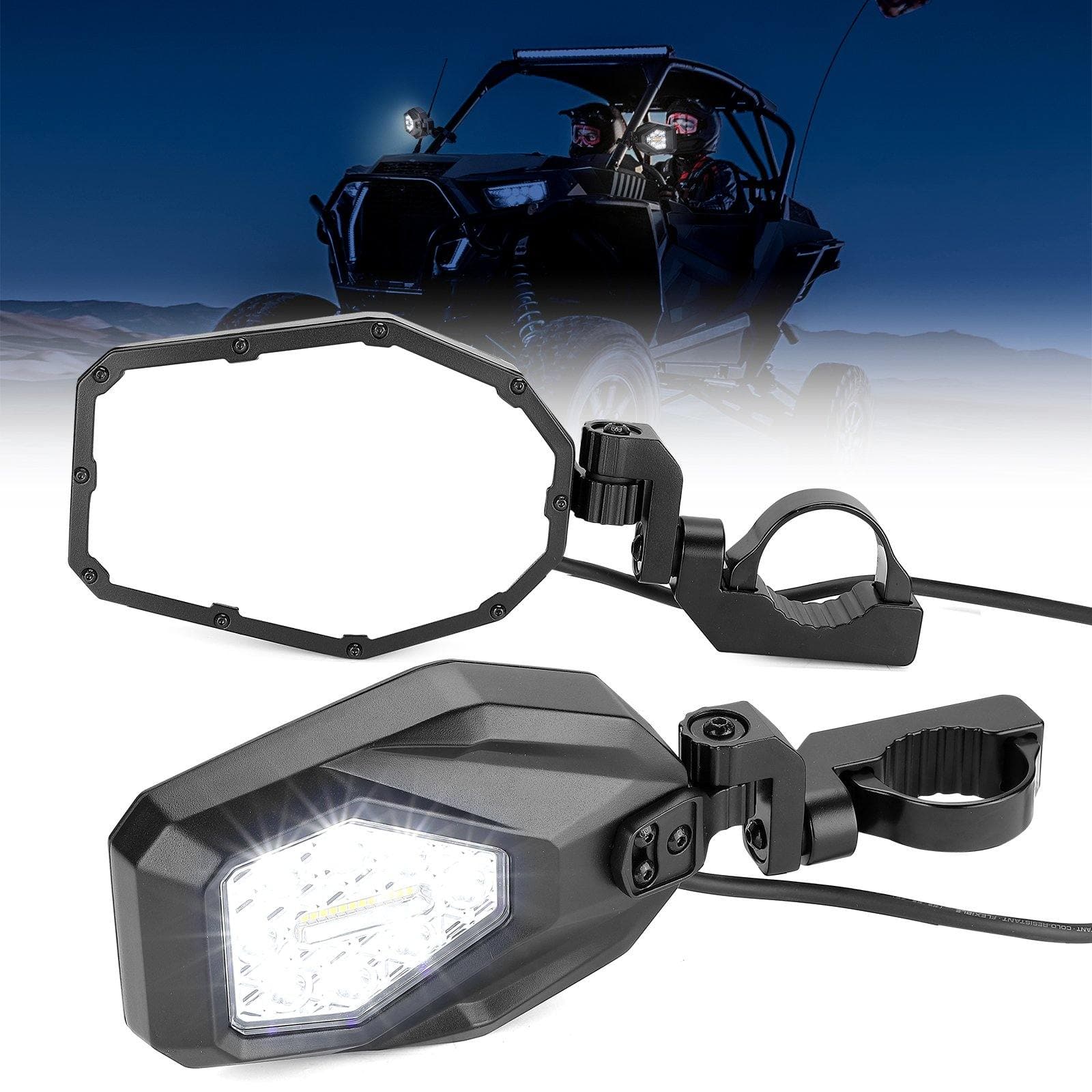 Photo of Mirrors with LED Turn Signal Lights(New Design) Compatible With Polaris Ranger by Kemimoto - Premium for UTVs / Side by Sides