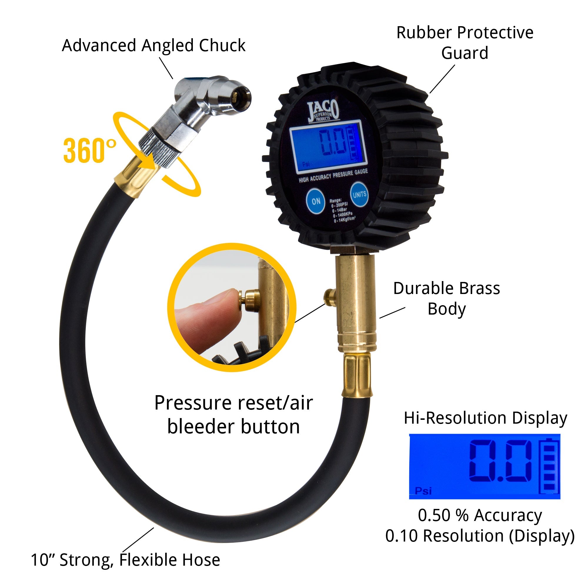 Photo of ElitePro™ Digital Tire Pressure Gauge - Professional Accuracy - 200 PSI by JACO - Premium Tire Pressure Gauge for UTVs / Side by Sides