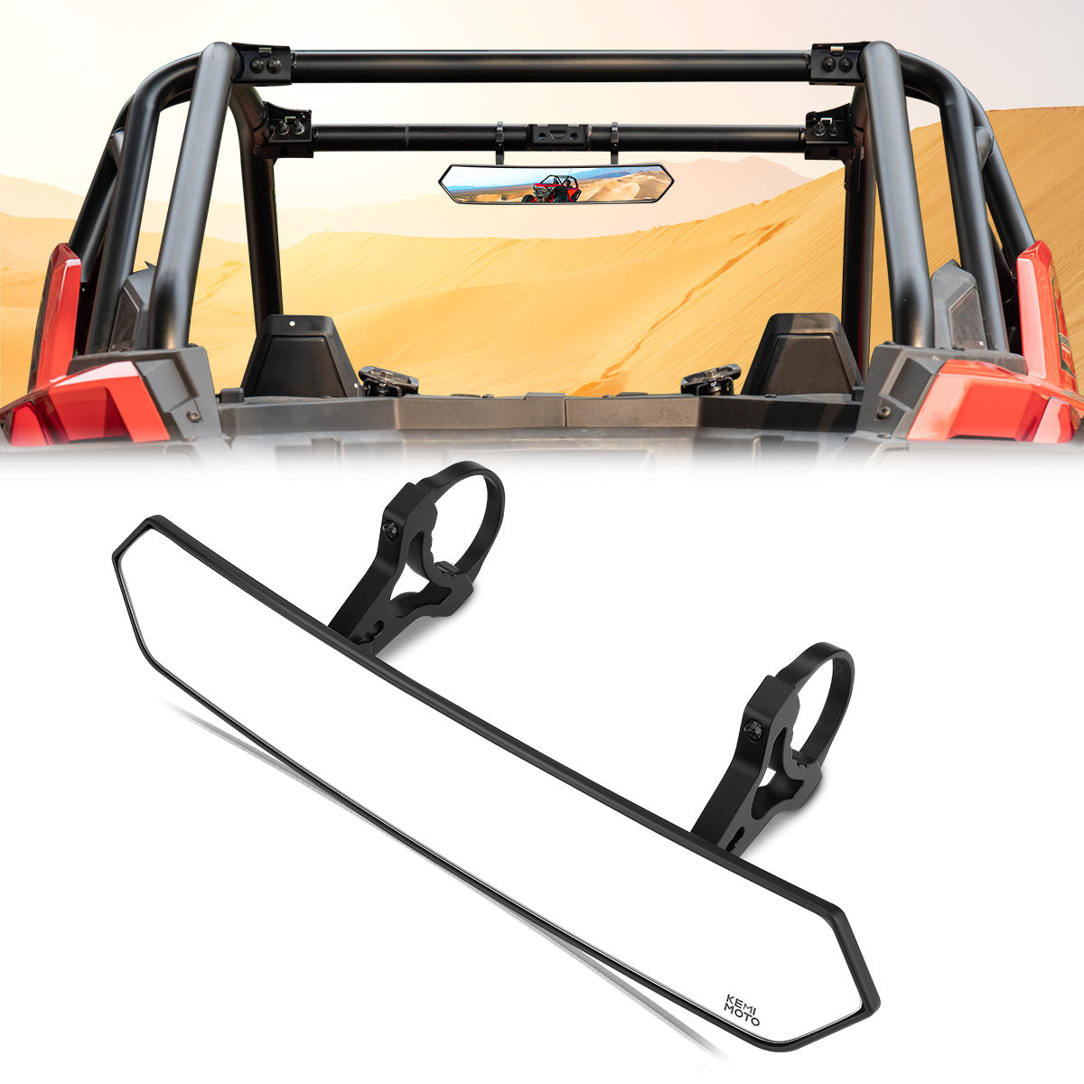 Photo of Rear View Mirror and Side Mirrors with 1.6" to 2" Roll Bar Cage by Kemimoto - Premium for UTVs / Side by Sides