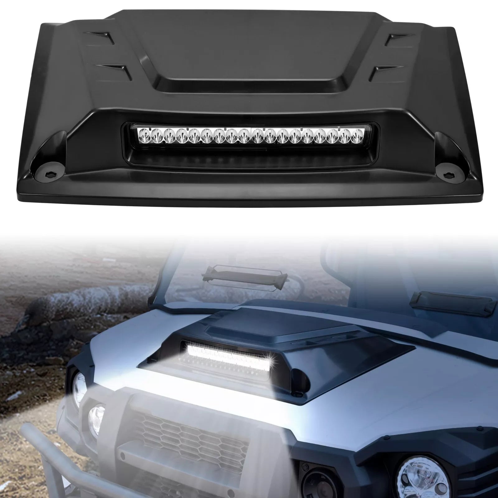 Photo of UTV Hood Scoop with Light for Kawasaki Mule Pro FXT DXT DX FX by Kemimoto - Premium for UTVs / Side by Sides