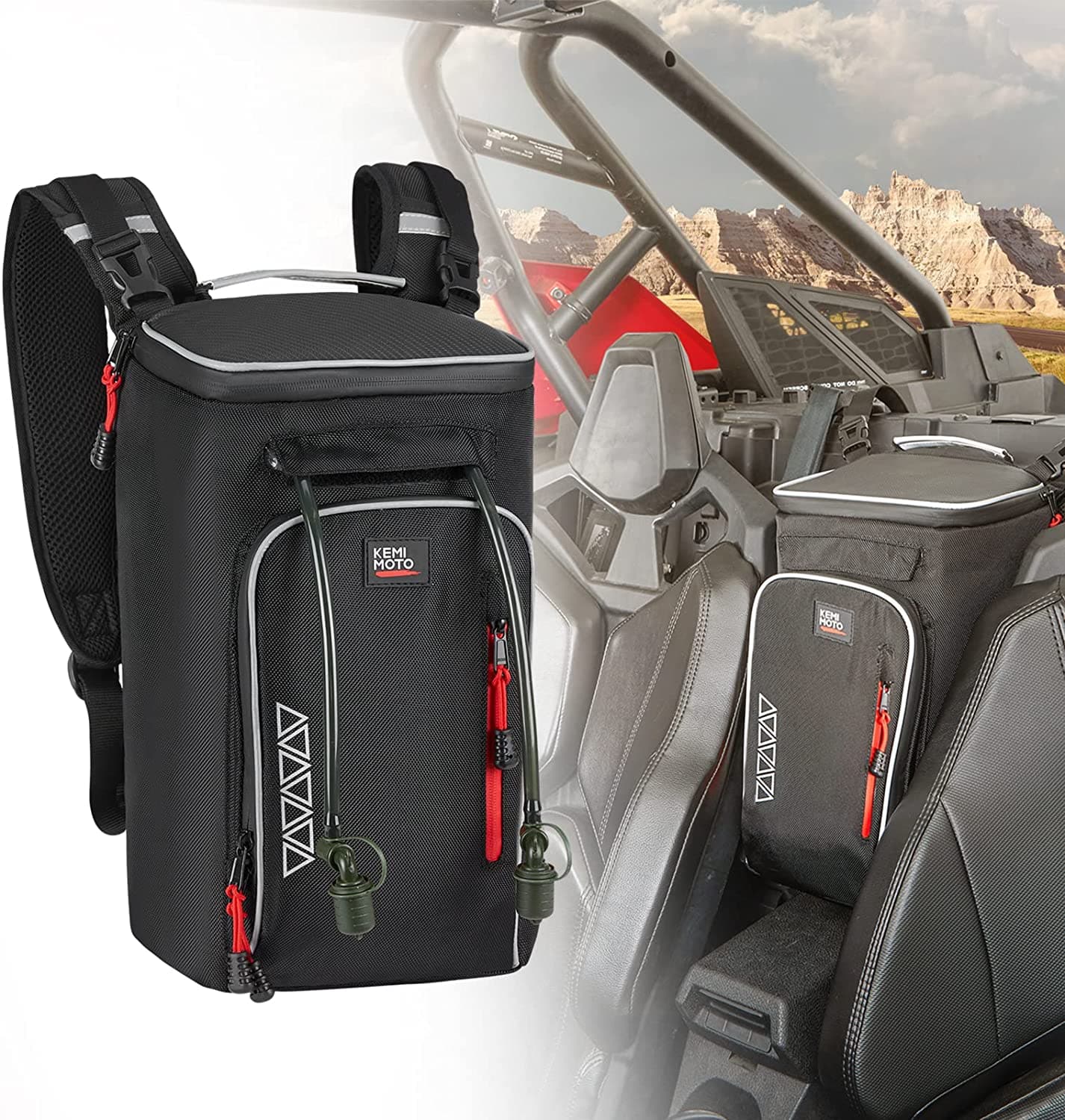 Photo of Updated Center Shoulder Console Bag W/Cooler Bag for Polaris/Can-Am by Kemimoto - Premium for UTVs / Side by Sides