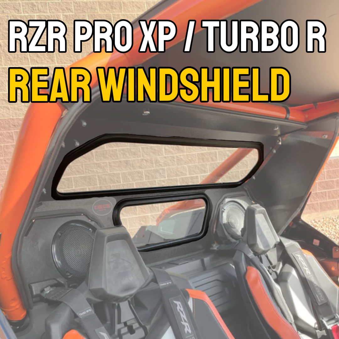 Photo of Polaris RZR Pro XP / Turbo R Rear Windshield for Rockford Fosgate Speakers (2020+) by Dirt Warrior Accessories - Premium Windshields for UTVs / Side by Sides