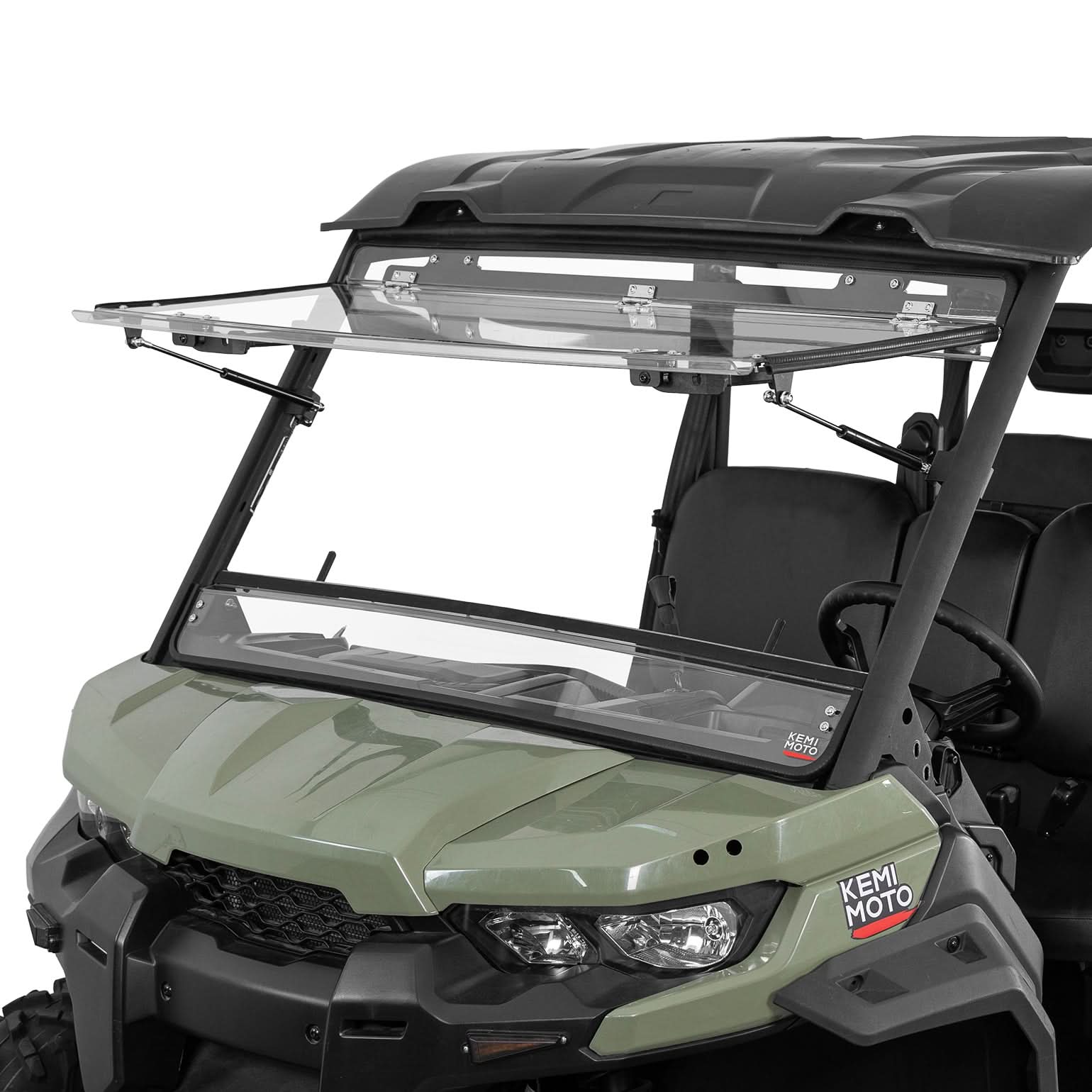 Photo of Can-Am Defender HD5/HD8/HD10 Flip Windshield – 3 Position Full Front Windshield, Clear Hard-Coated Polycarbonate by Kemimoto - Premium for UTVs / Side by Sides