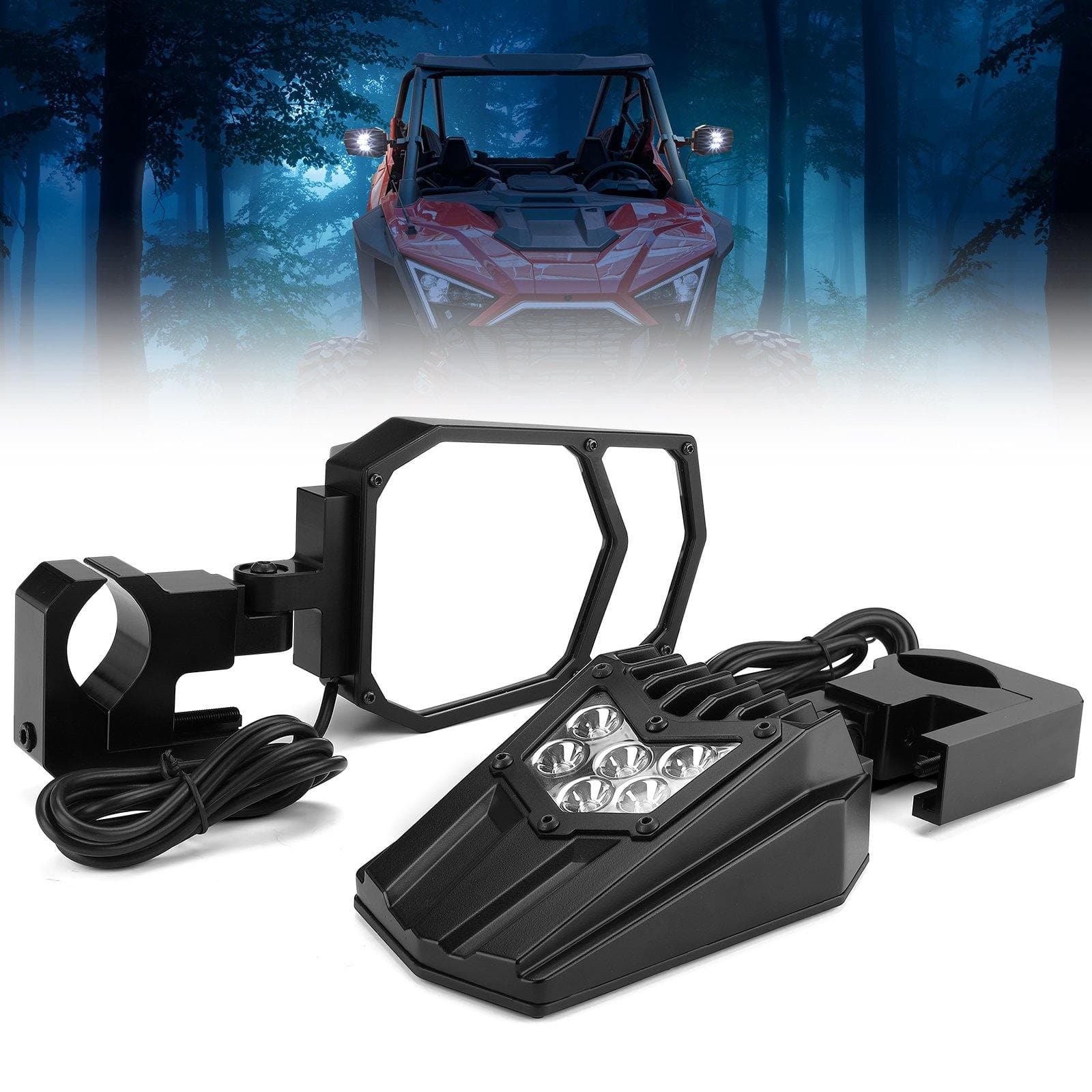 Photo of UTV Side Mirrors with light fit 1.5" - 2" Roll Bar by Kemimoto - Premium for UTVs / Side by Sides