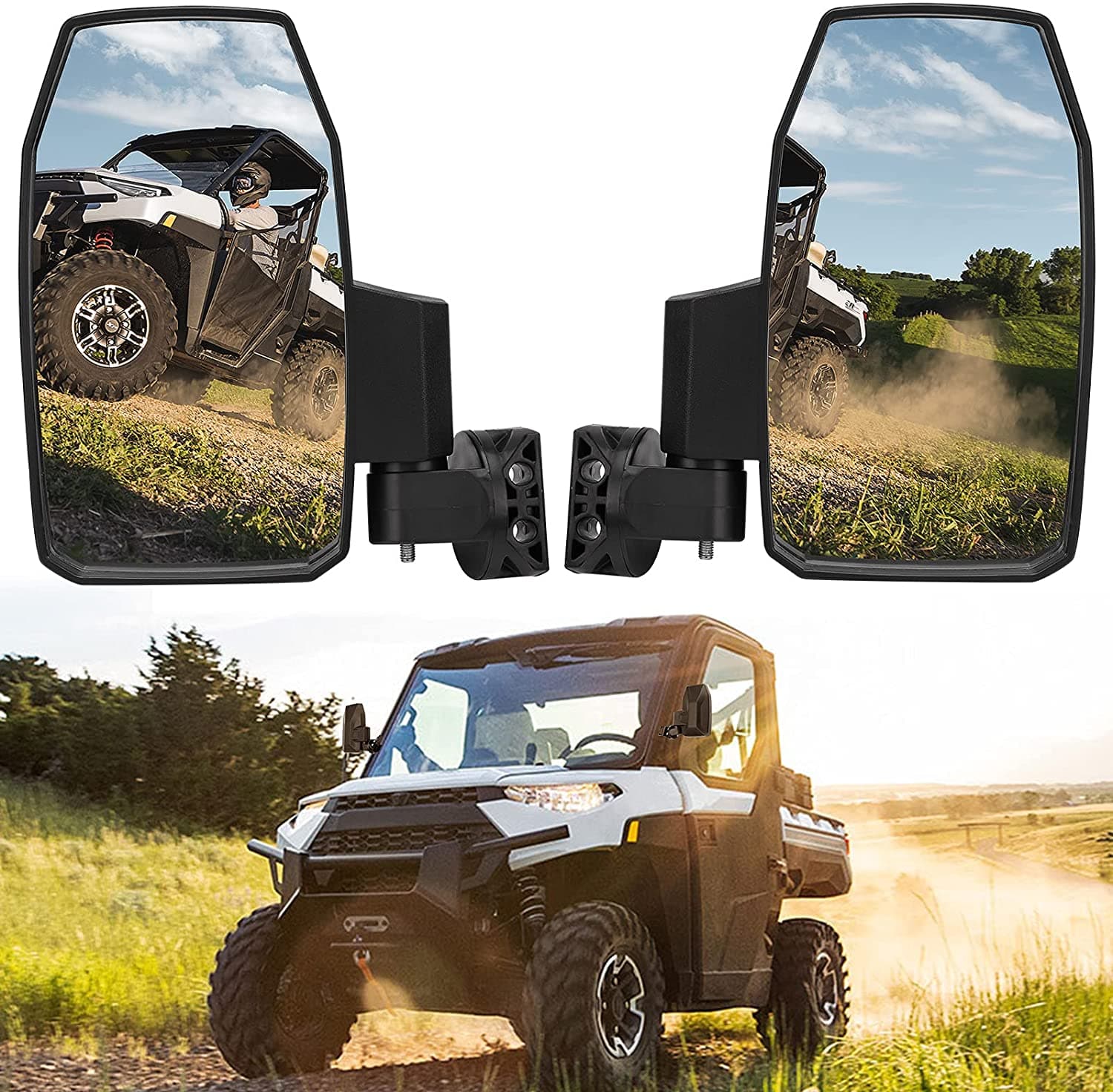 Photo of Wider UTV Side Mirrors Pro-Fit for Polaris Ranger XP/ General/ Defender (1 pair) by Kemimoto - Premium for UTVs / Side by Sides