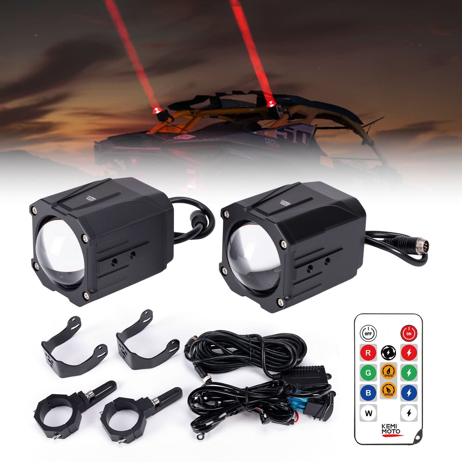 Photo of Whipless LED Chase Lights – 9 Flash Modes, Fits 1.5''–2'' Roll Cages – Compatible with RZR, Maverick X3, Defender, CFMoto by Kemimoto - Premium for UTVs / Side by Sides