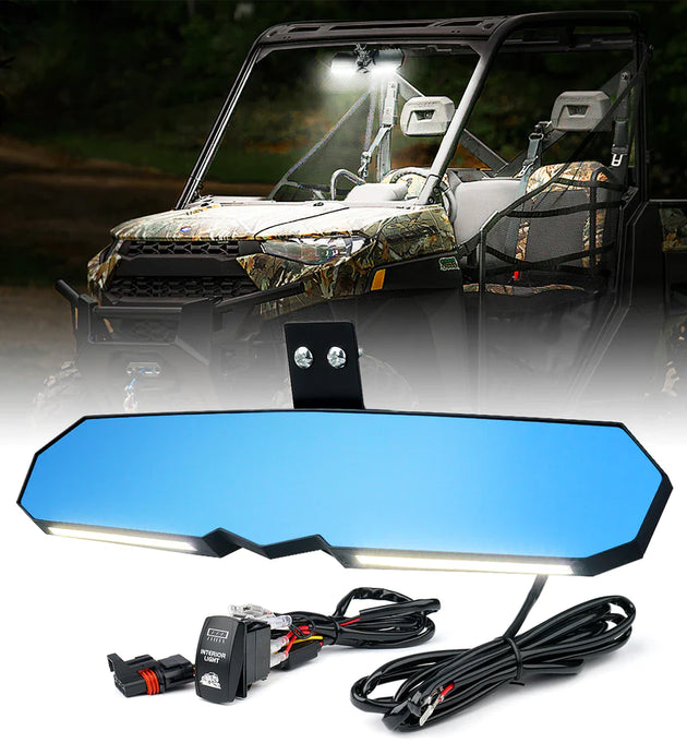 UTV Center View Mirror with LED Lights and Rocker Switch