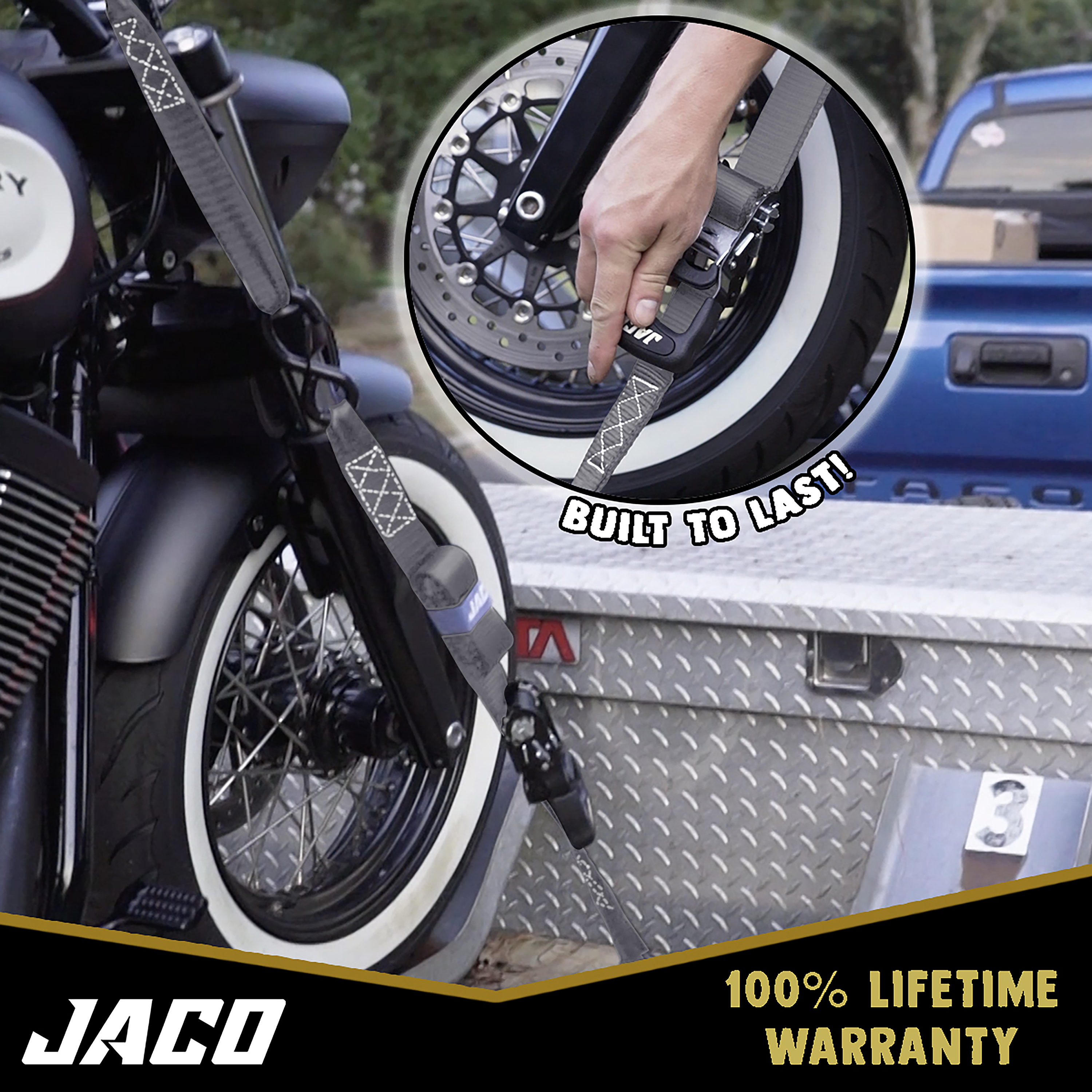 Photo of Heavy Duty Ratchet Tie Down Straps with Soft Loops (1.6" x 8 ft) | AAR Certified Break Strength (5,208 lbs) by JACO - Premium Tie Downs for UTVs / Side by Sides