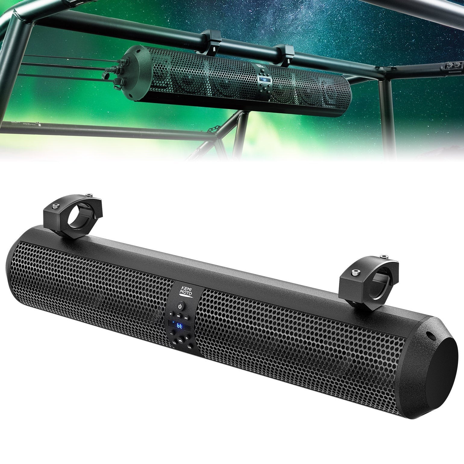 Photo of 6 Speaker UTV Bluetooth Sound Bar for Can Am Maverick X3/ RZR w/ 1.56"-2.25" Roll Bar by Kemimoto - Premium for UTVs / Side by Sides