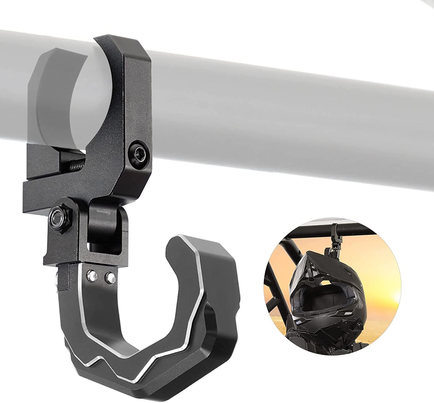 Photo of UTV Roll Cage Helmet Hook fit 1.6"-2" Roll Bar for Polaris, Can-Am, Kawasaki by Kemimoto - Premium for UTVs / Side by Sides
