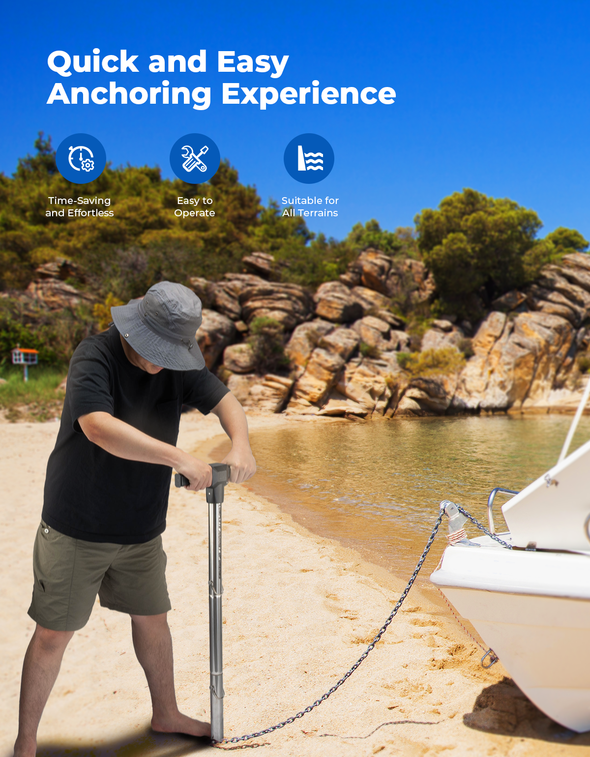 Photo of Jet Ski Anchor Shallow Water Anchor Pole for Kayak Pontoon by Kemimoto - Premium for UTVs / Side by Sides