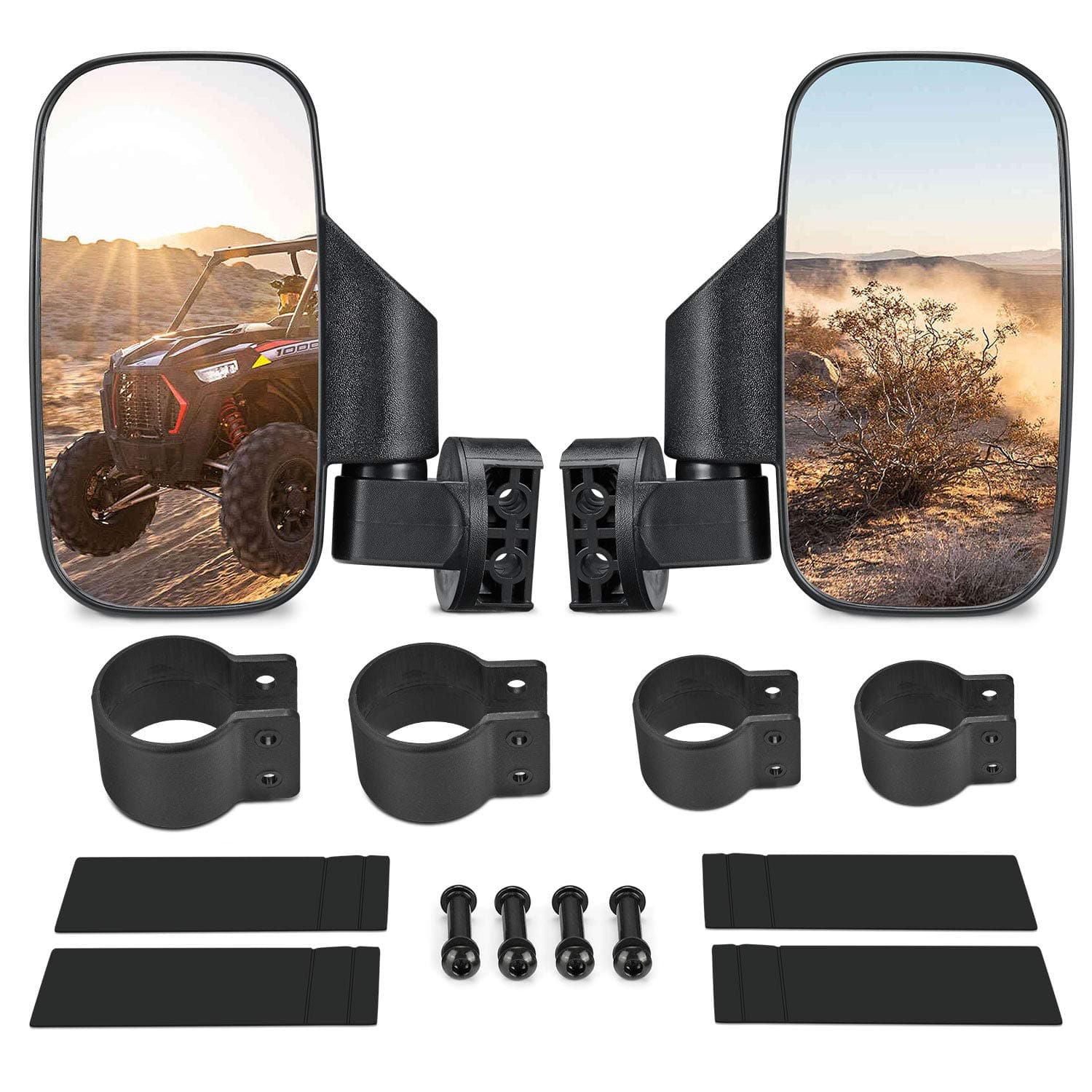 Photo of UTV Adjustable Rear View Mirror & Side Mirrors for 1.75"-2" Round Tube by Kemimoto - Premium for UTVs / Side by Sides