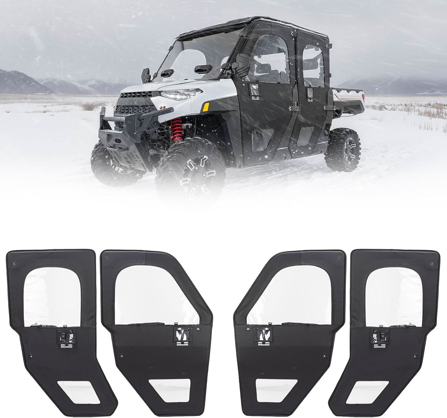 Photo of UTV Doors With Steel Frame for Polaris Ranger CREW XP 1000 2018-2025 by Kemimoto - Premium for UTVs / Side by Sides