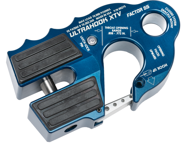 Photo of ULTRAHOOK XTV WINCH SHACKLE MOUNT BLUE by FACTOR 55 - Premium Winch for UTVs / Side by Sides