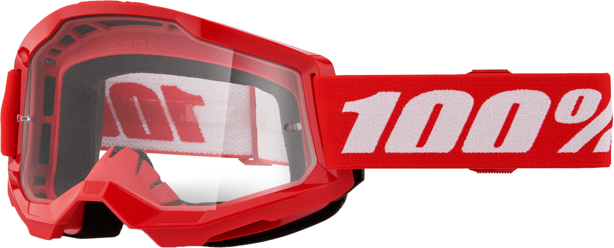 100% Strata 2 Junior Goggles - Red Clear Lens