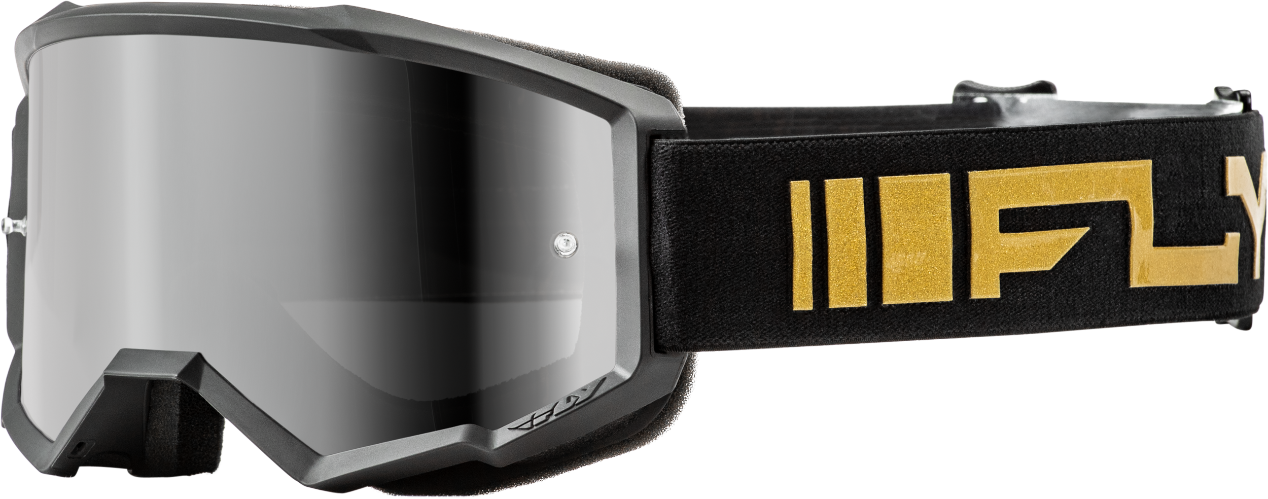Photo of YOUTH ZONE GOGGLE BLACK/GOLD W/ SILVER MIRROR/SMOKE LENS by FLY RACING - Premium Eyewear for UTVs / Side by Sides