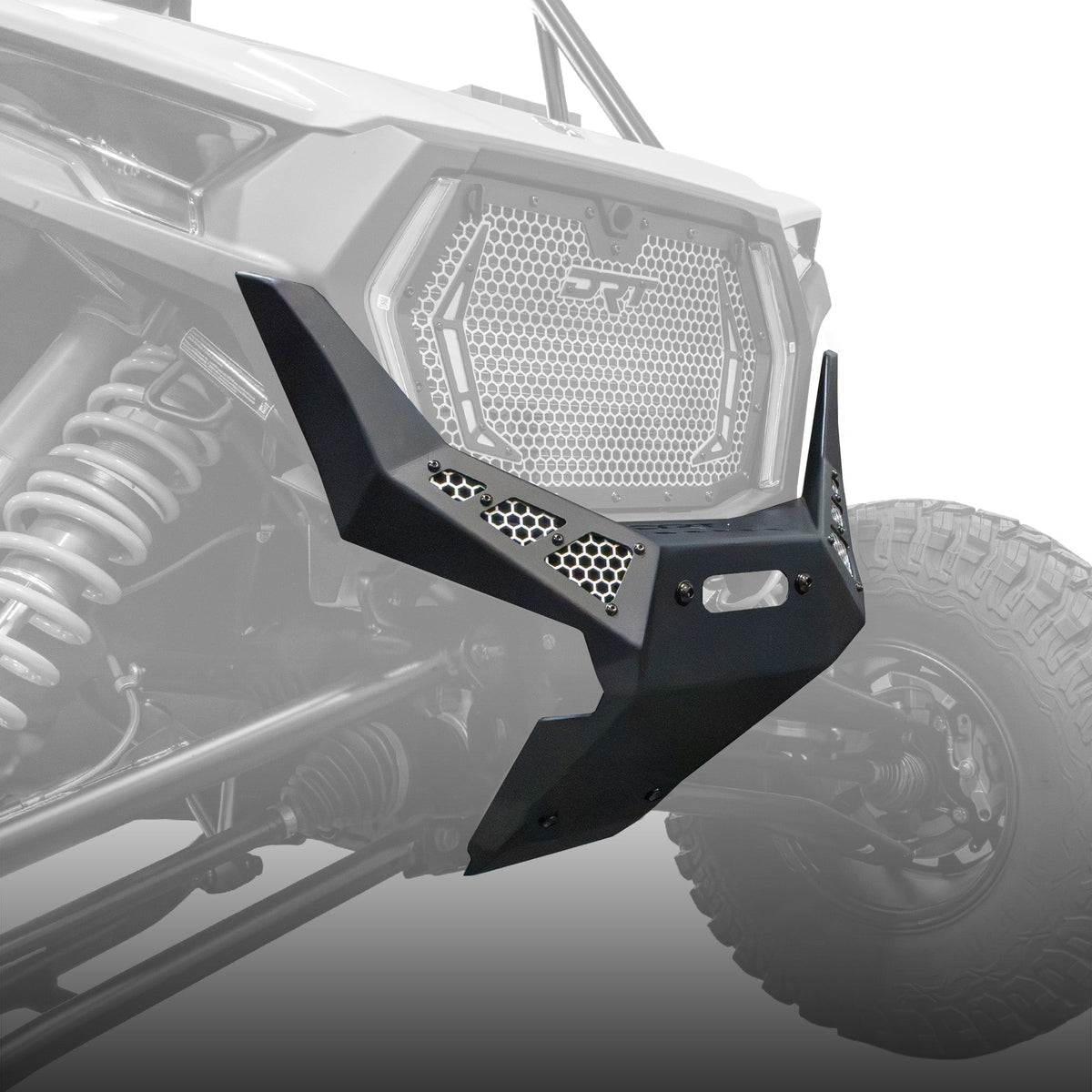 DRT front winch bumper installed on a 2026 Polaris RZR XP S, angled view