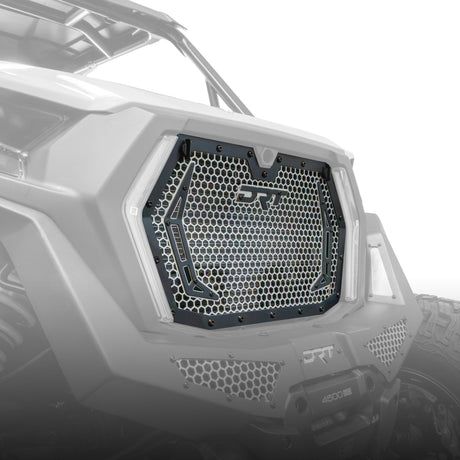 DRT aluminum front grille installed on a 2026 Polaris RZR XP S, angled view