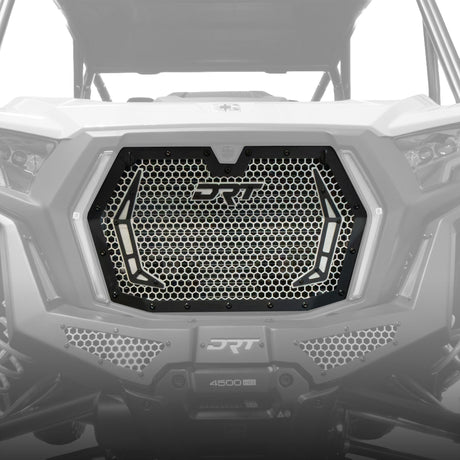 DRT aluminum front grille installed on a 2026 Polaris RZR XP S, angled view