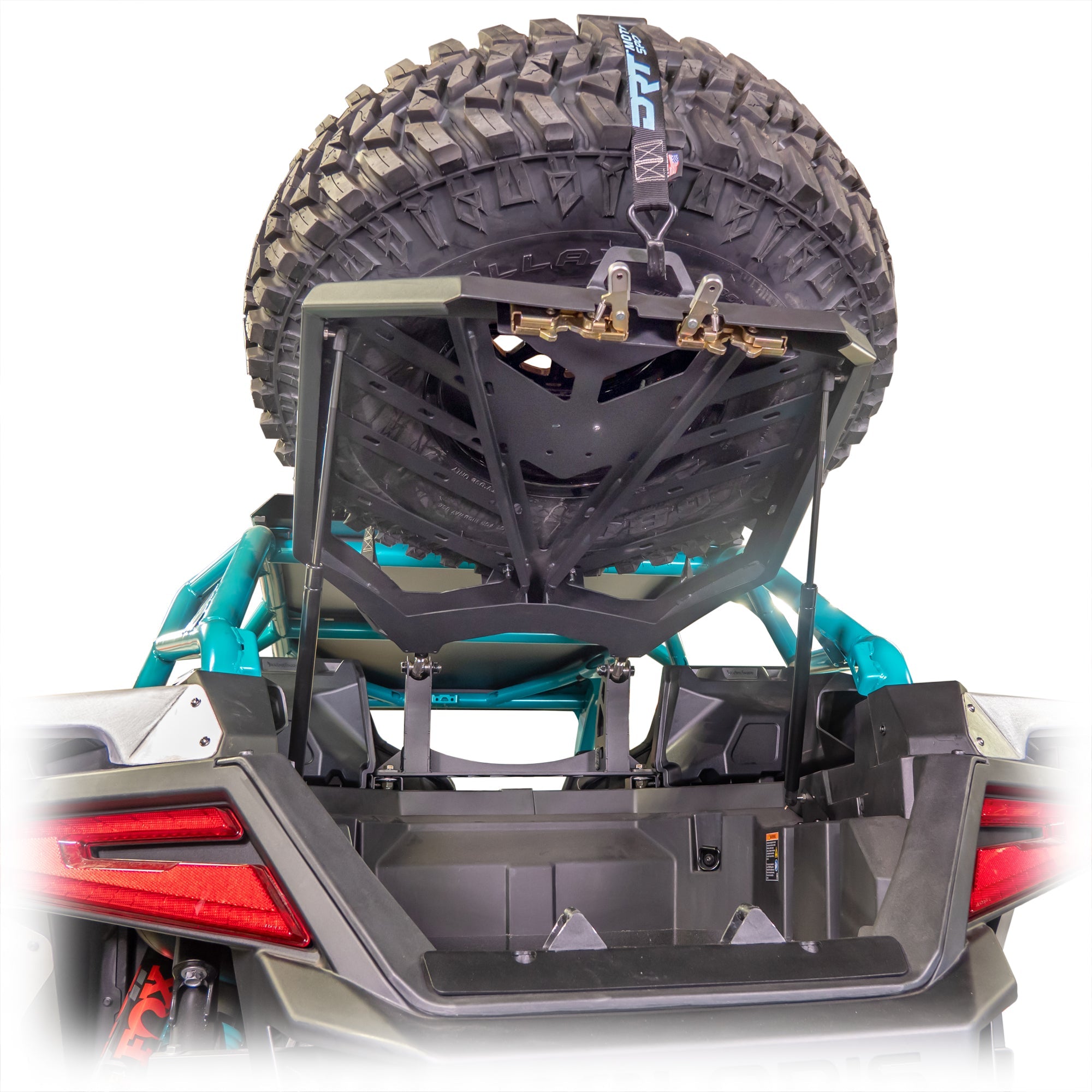 DRT Polaris RZR Pro Series Tire Carrier/Adventure Rack V2.0 - Holds Up to 35" Tire + Multiple Tie-Down Points (2020+)