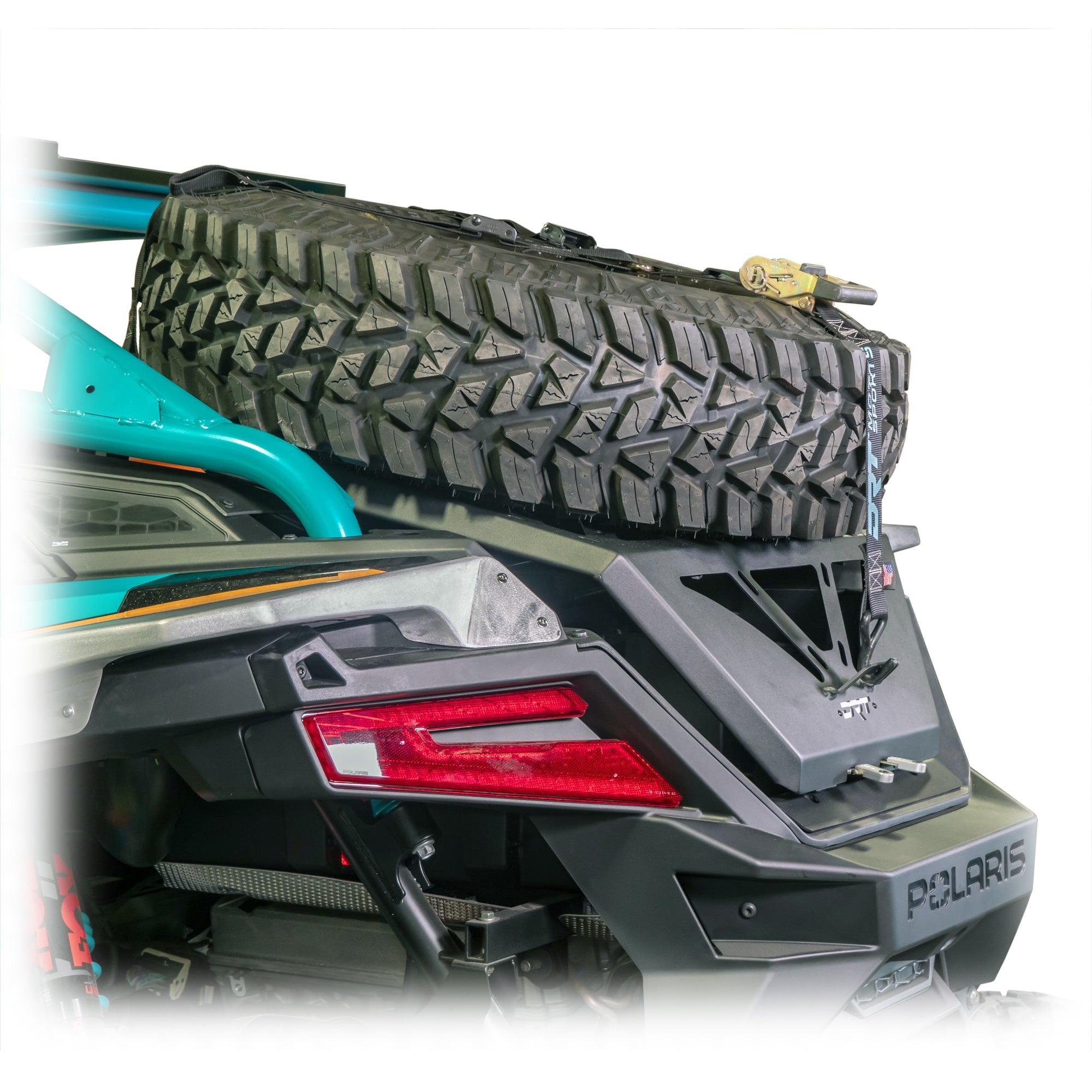 DRT Polaris RZR Pro Series Tire Carrier/Adventure Rack V2.0 - Holds Up to 35" Tire + Multiple Tie-Down Points (2020+)