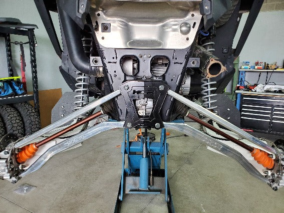 HCR radius rod back plate on Polaris RZR Pro XP rear frame