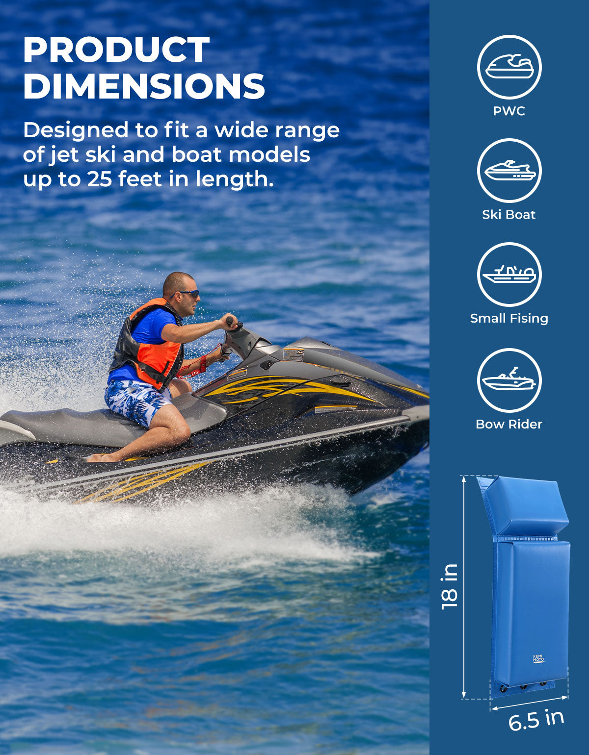 Photo of PWC Boat Fenders Bumpers with 2 Ropers 18in for Jet Ski by Kemimoto - Premium for UTVs / Side by Sides