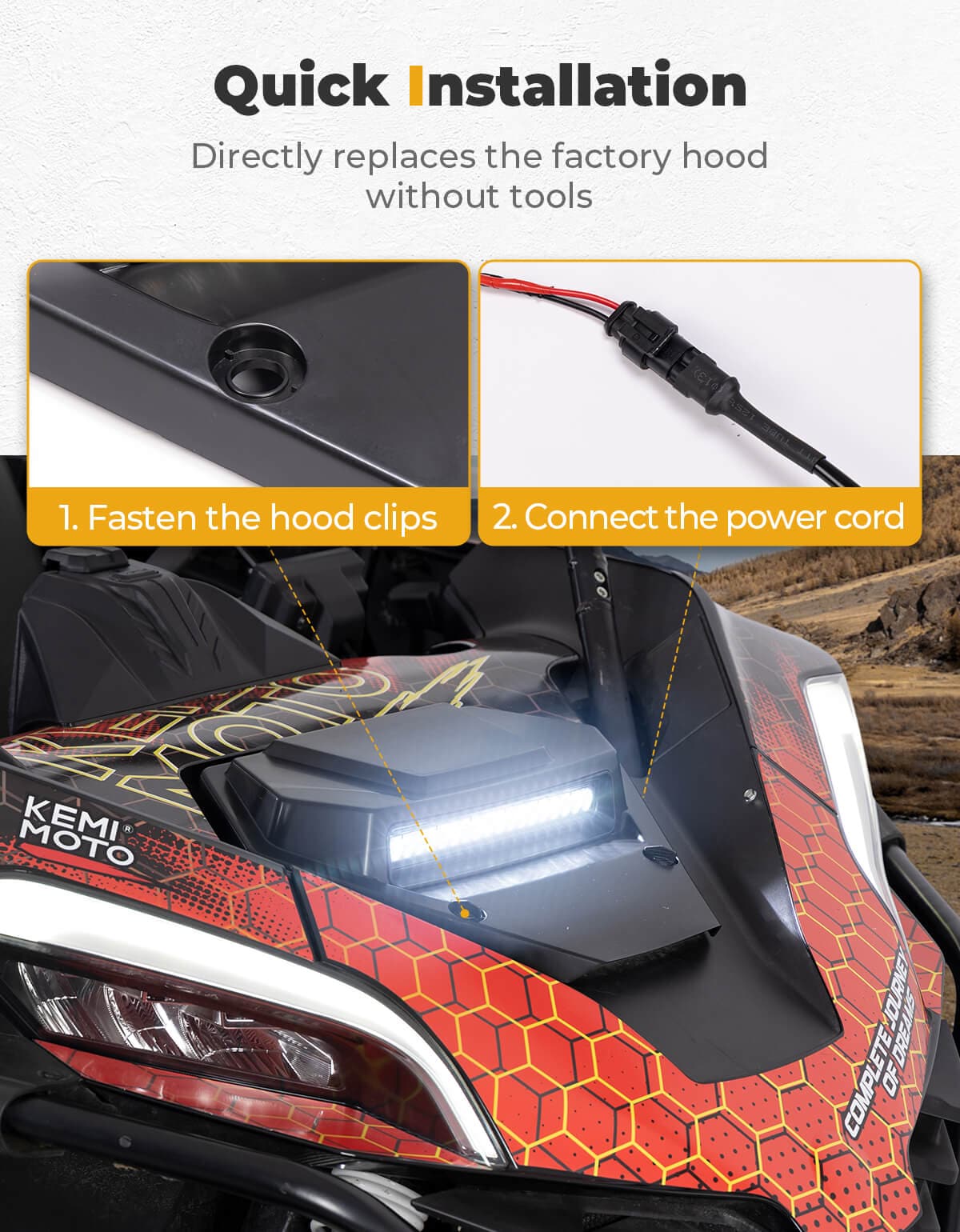 Photo of UTV Hood Scoop with Light for CFMOTO ZForce 950 2020+ by Kemimoto - Premium for UTVs / Side by Sides
