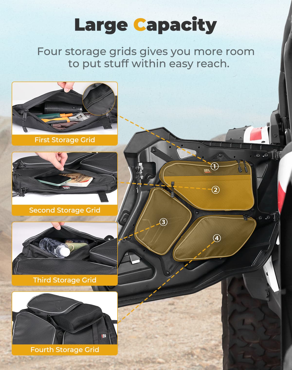 Photo of Rear Door Storage Bag PVC Tool Bags for 2024-2025 Polaris RZR XP 4 1000 by Kemimoto - Premium for UTVs / Side by Sides