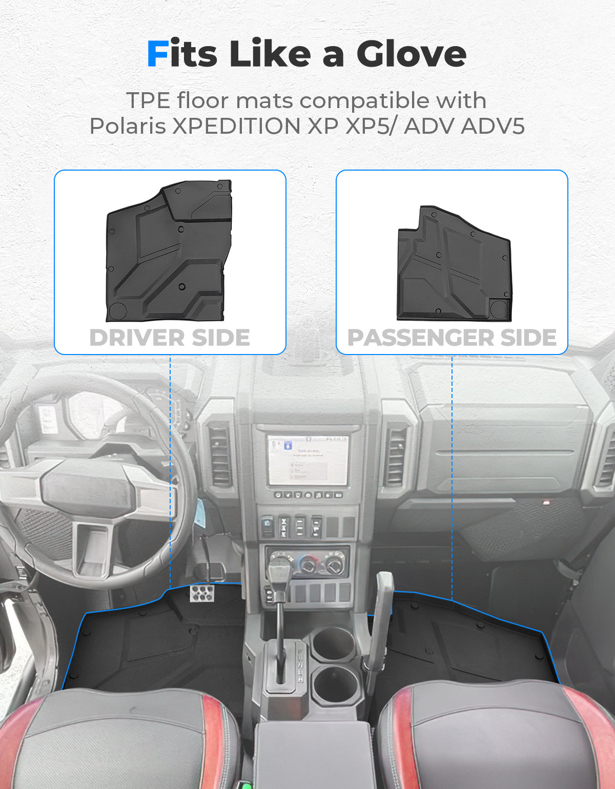 Photo of Front TPE Floor Mat for Polaris Xpedition XP/ADV/XP 5/ADV 5 2024+ by Kemimoto - Premium for UTVs / Side by Sides