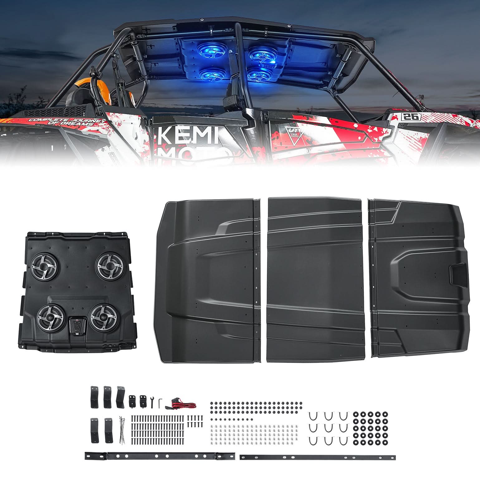 Photo of UTV Speaker with Roof for Polaris RZR XP4 1000 (2014-2023) by Kemimoto - Premium for UTVs / Side by Sides
