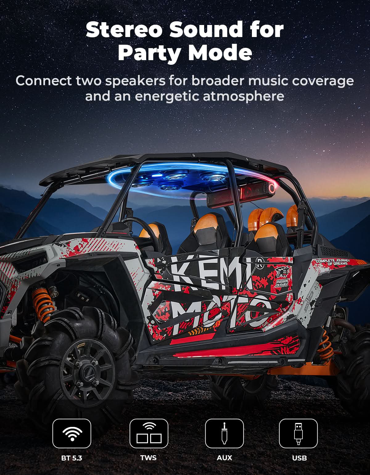 Photo of UTV Speaker with Roof for Polaris RZR XP4 1000 (2014-2023) by Kemimoto - Premium for UTVs / Side by Sides