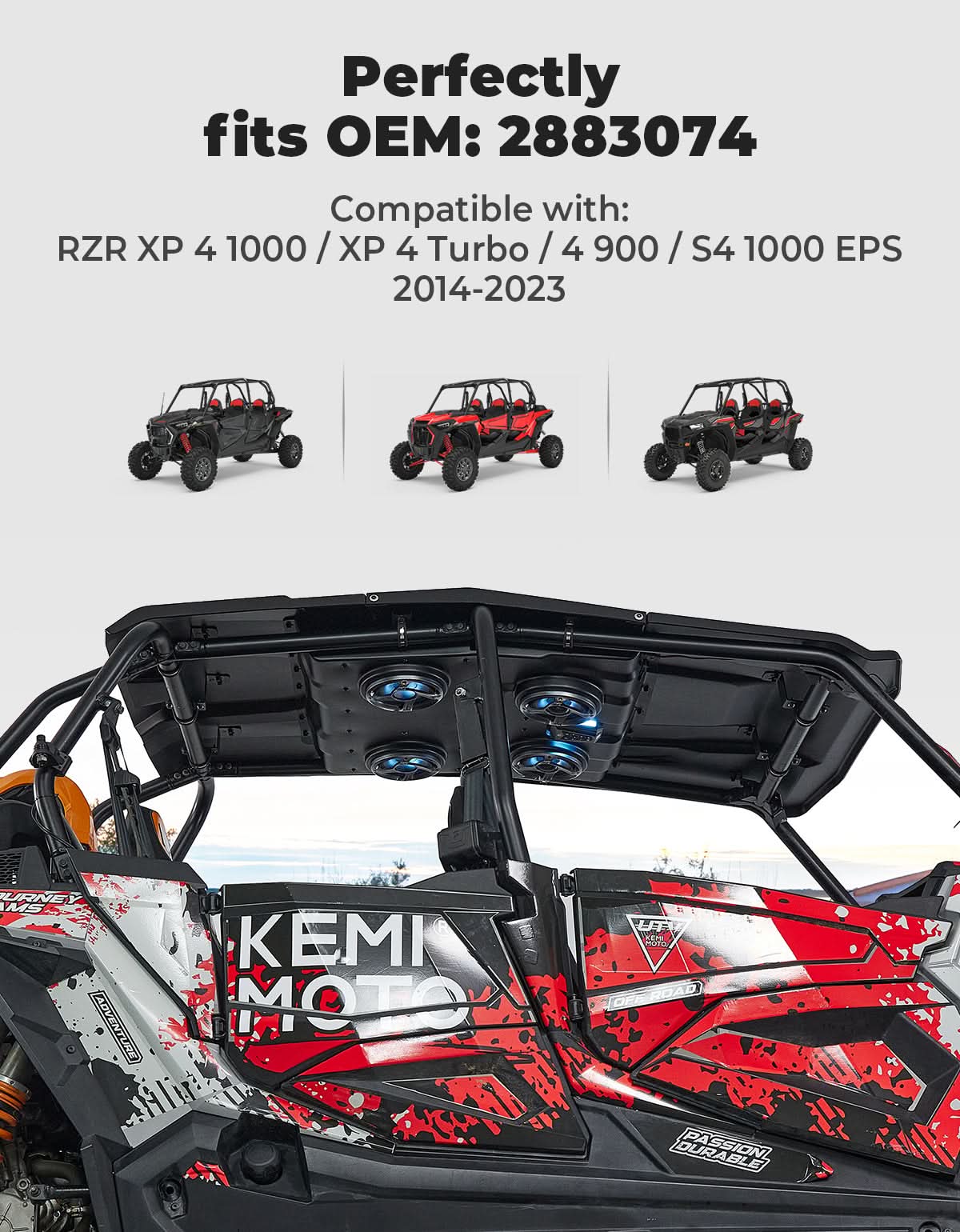 Photo of UTV Speaker with Roof for Polaris RZR XP4 1000 (2014-2023) by Kemimoto - Premium for UTVs / Side by Sides