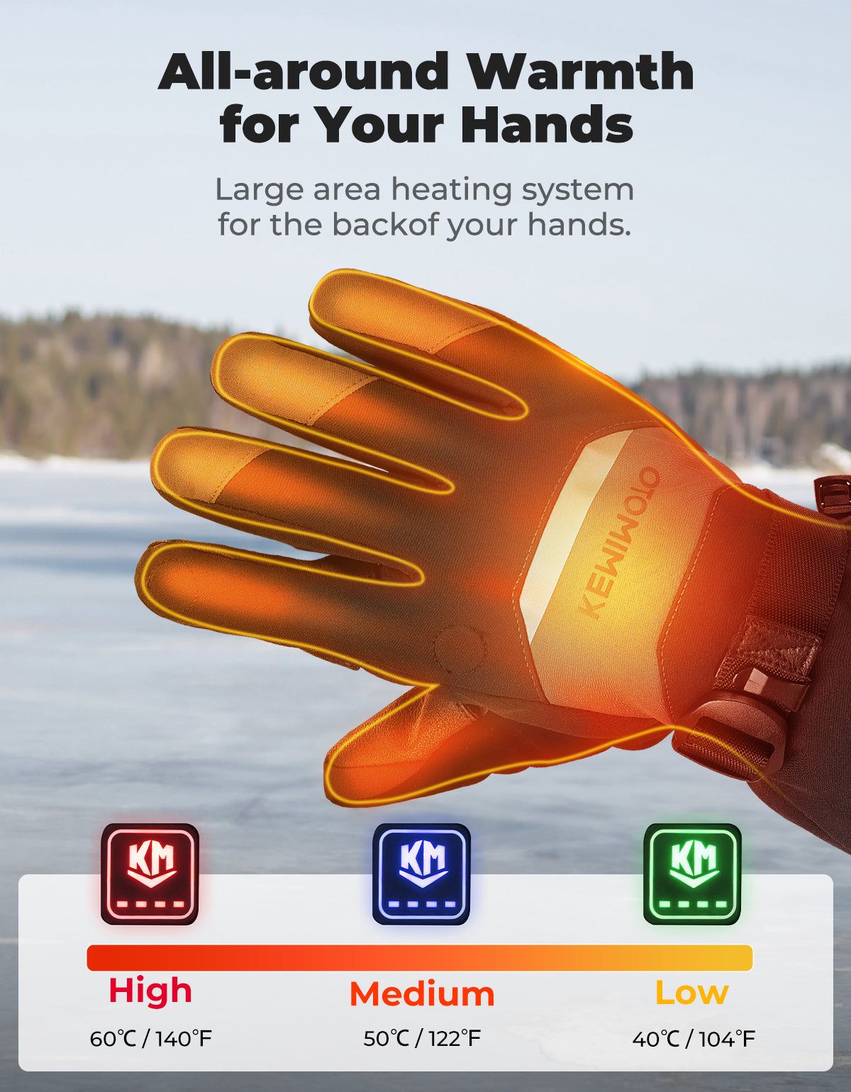 Photo of Heated Gloves with Magnetic Flap for Fishing, Cycling, Hiking, Hunting by Kemimoto - Premium for UTVs / Side by Sides
